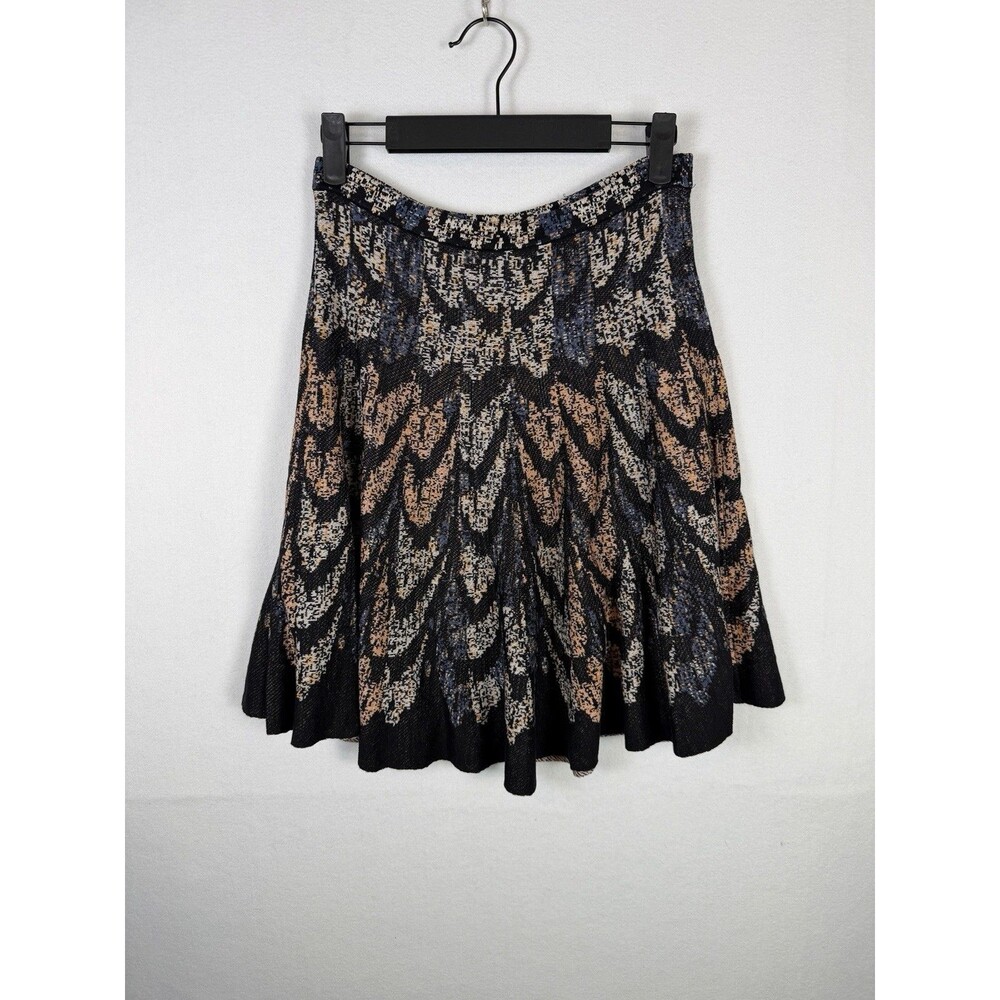 BCBGMAXAZRIA Womens XS Silk Blend Knit A-Line Skirt Black Multi Geometric Albie